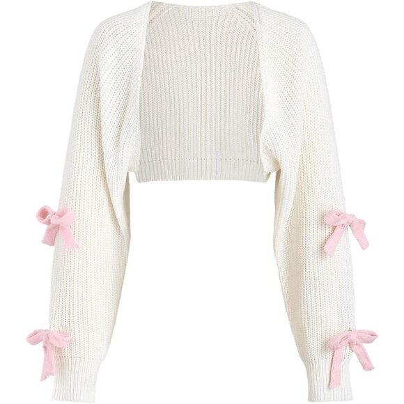 Sweaters - Women's Cropped Knitted Cardigan Open Front Long Sleeve Cute Top